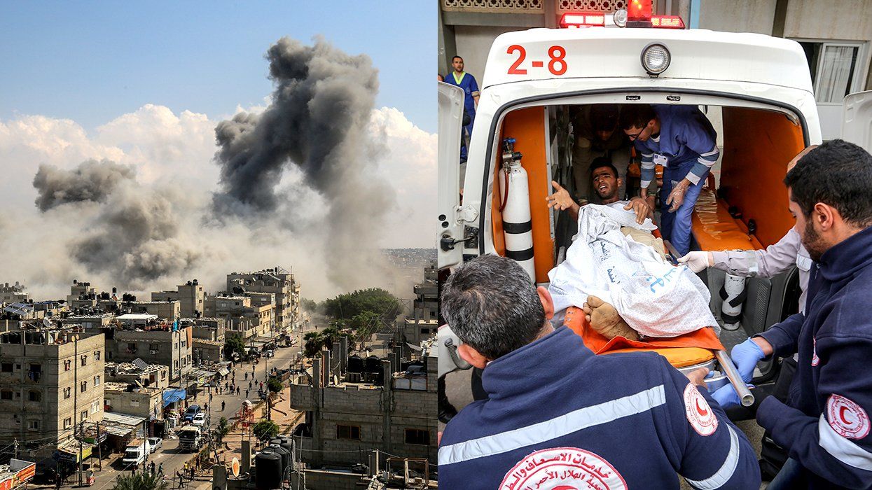 Gaza Hospital Bombed Israeli Air Strike Civilians Killed Paramedics treat injured Palestinian