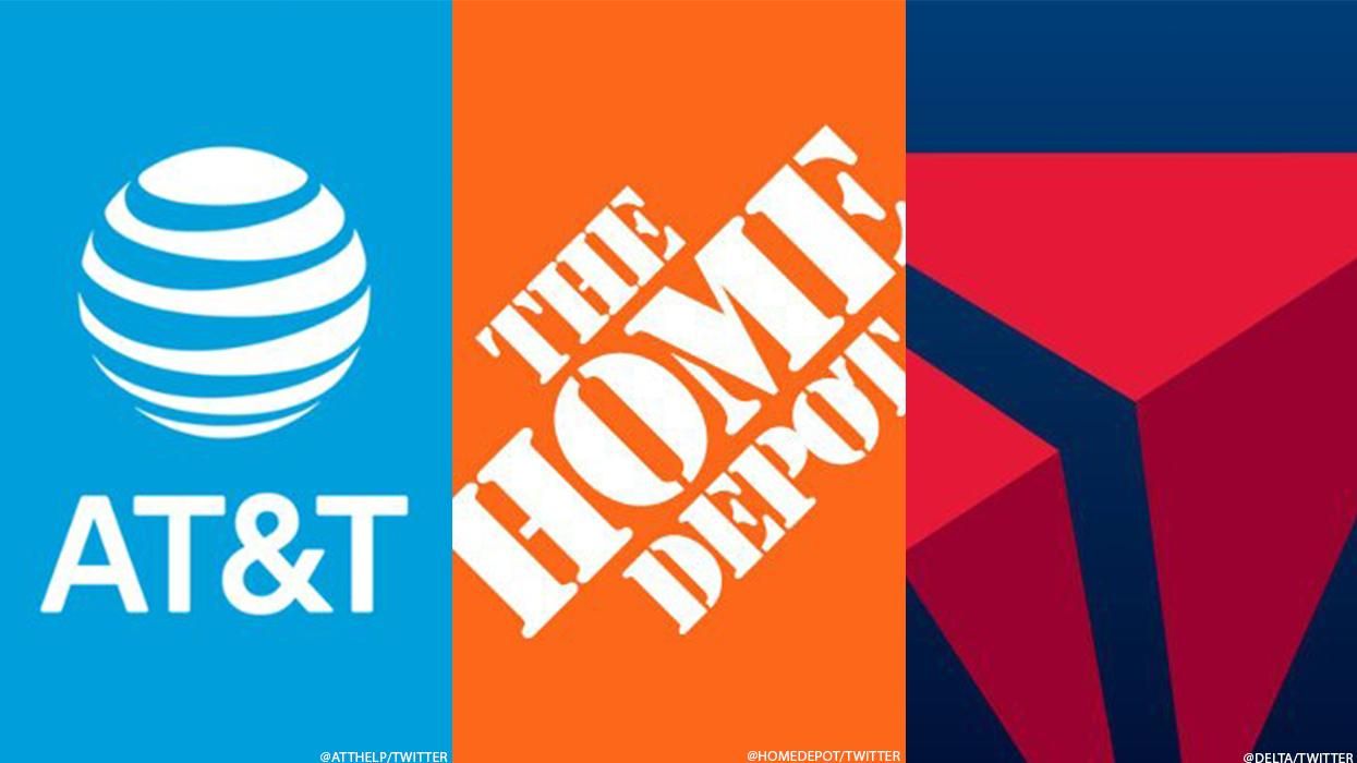 Logos of AT&T, Home Depot, and Delta Air Lines