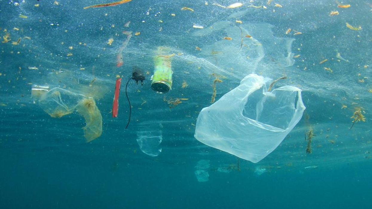 Plastic floats in an ocean